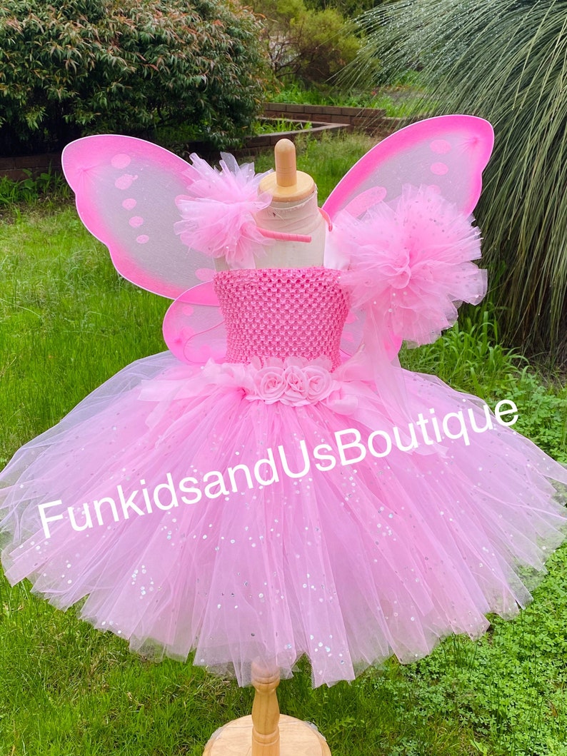 Pink Fairy Tutu Dress Fairy Tutu Dress with wings-Pink tutu Dress birthday tutu Baby tutu outfit image 5