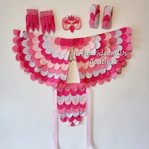 Pink Bird Costume: Felt Wings, Mask & Cuffs - Handmade