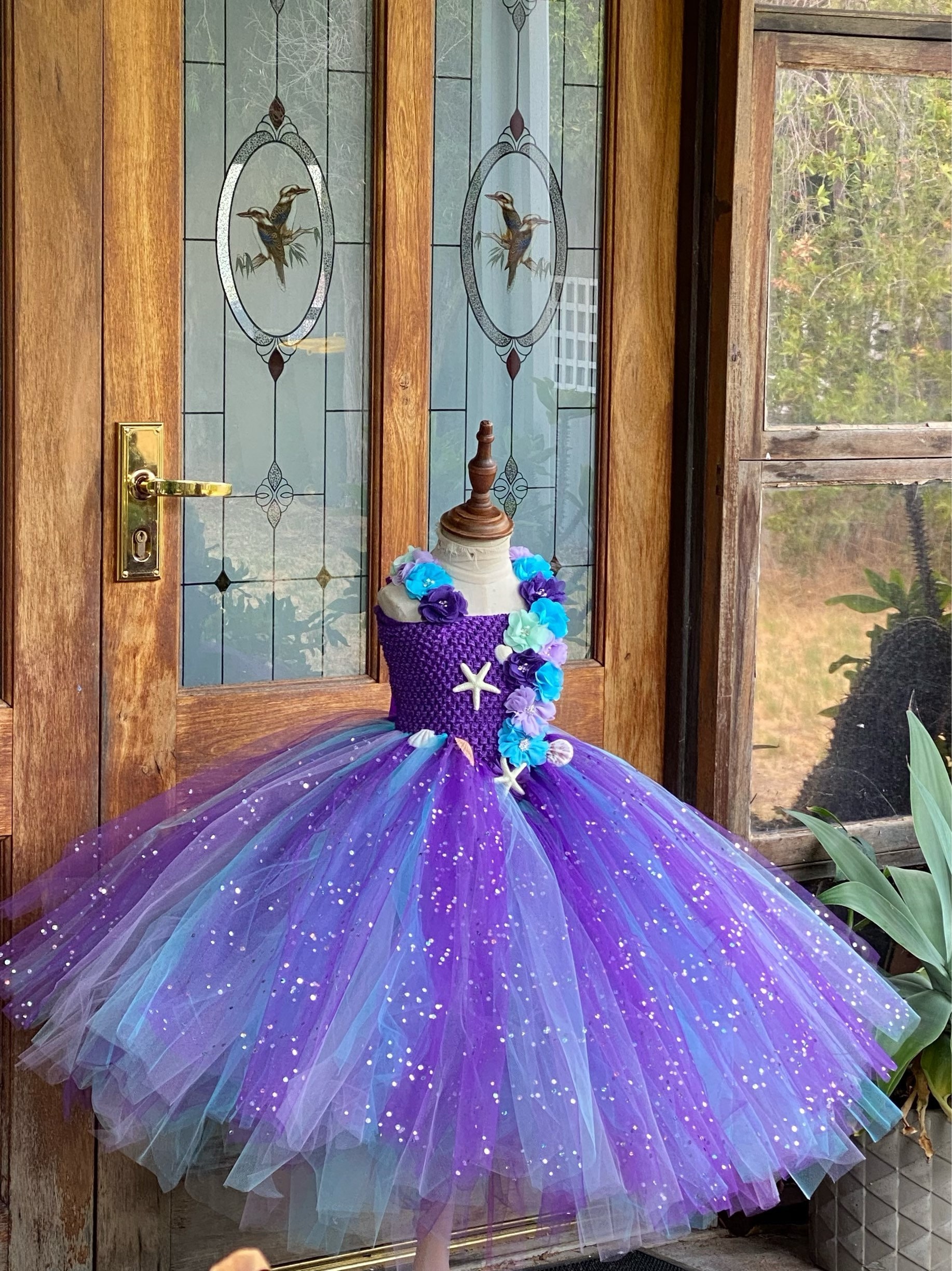 Mermaid Birthday Tutu Set in Birthday Purple Top & Jade Bottoms