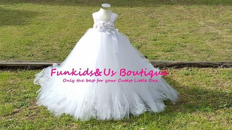 White Flower Girl Tutu Dress With PearlRhinestone Flower Embellishments with detachable Train Any colors