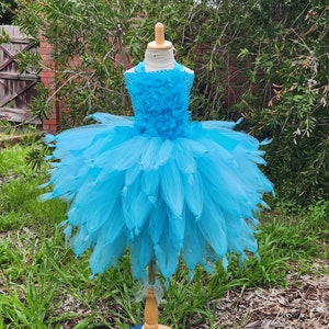 Blue Feather-Inspired Tutu Dress for Girls – Princess Costume Outfit – Turquoise Blue Dress – Feathered Tutu Skirt Costume–Fluffy Blue Fairy