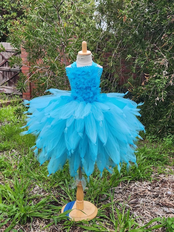 Blue Feather Tutu Dress: Handmade Princess Costume Outfit