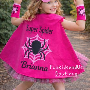 Roze spin superheldenkostuum voor meisjes - Sparkle Spidey Girl-kostuum - Gepersonaliseerde superheldjurkset afbeelding 3