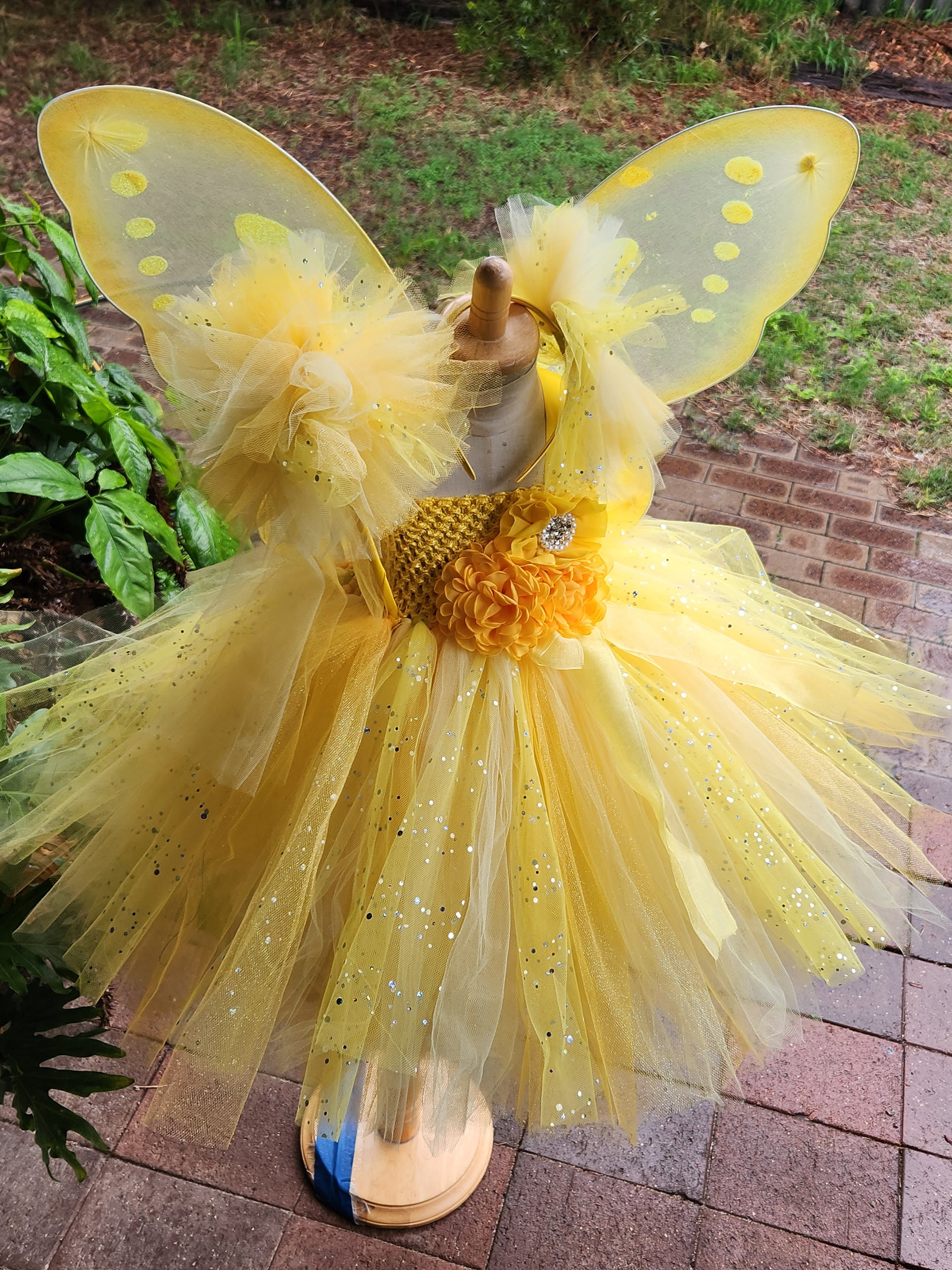 Yellow Fairy Tutu Dress with Wings & Wand - Sparkle Tulle Princess Costume