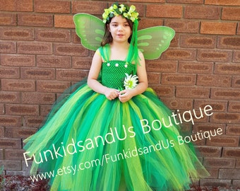 Garden Fairy Tutu Dress- Fairy Flower girl Dress  - Pixie Fairy Costume - Fairy dress, wand and wings