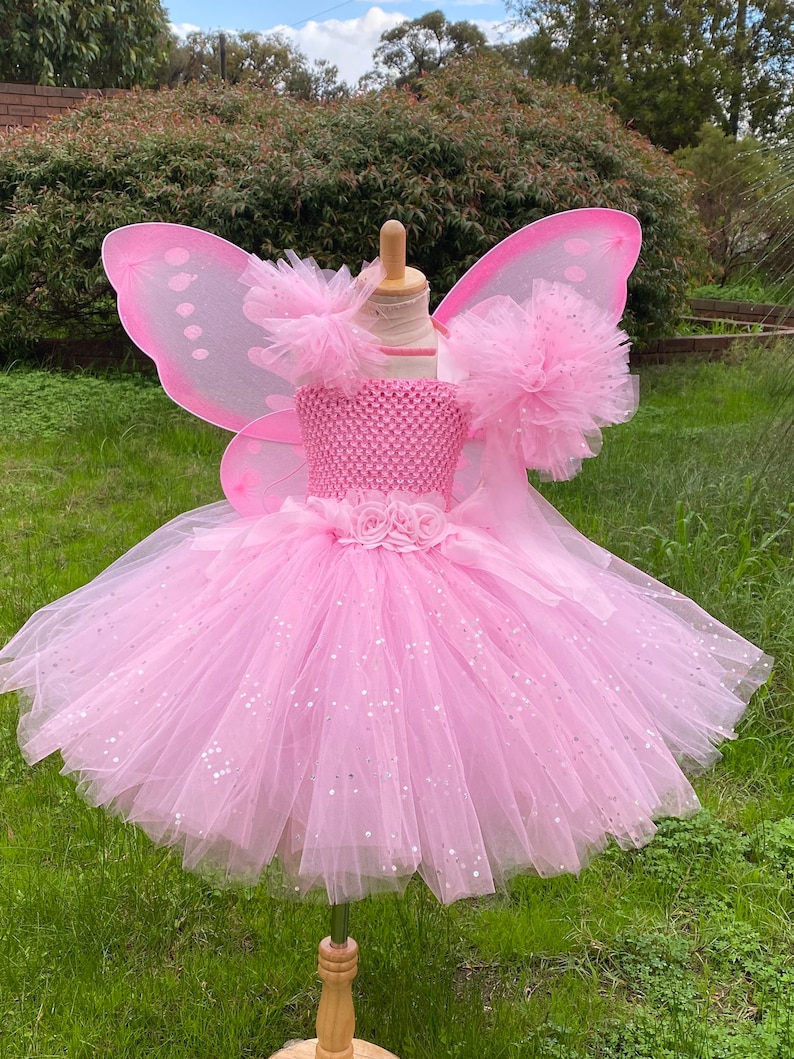 Pink Fairy Tutu Dress Fairy Tutu Dress with wings-Pink tutu Dress birthday tutu Baby tutu outfit image 6