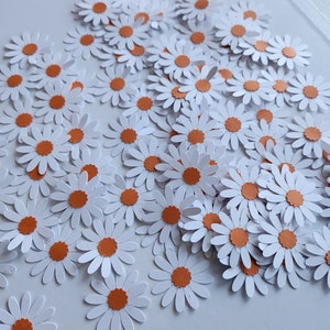 Coriandoli di margherite - coriandoli di fiori di margherite bianchi e arancioni - coriandoli per feste - coriandoli, decorazioni per compleanni - fiori di carta a forma di margherite