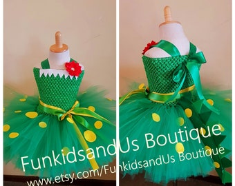 Dinasour  inspired Tutu Dress- Green Dinasaur  Costume -  Dance Costume - - Girl School play Costume Tea lenght