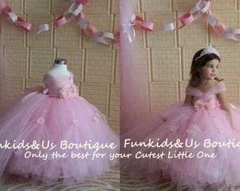 Beautiful Pink Princess Tutu gown with Rhinestone and Detachable train- Perfect for Weddings, Photo Shoots, etc