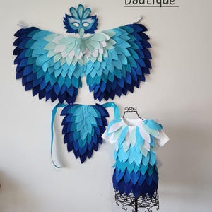 Blue Bird Costume: Sewn Wings, Tail, Mask & Shirt