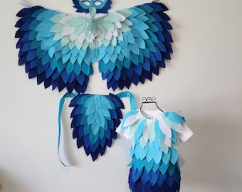 Blue Bird Costume: Sewn Wings, Tail, Mask & Shirt optional