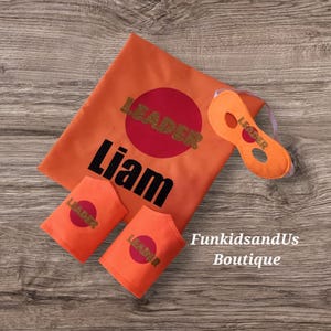 Personalized Superhero Cape Set: Orange Leader Cape, Mask & Cuffs