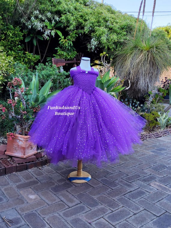 Purple Sparkle Tulle Princess Dress: Crochet Bodice, Satin Straps - Etsy
