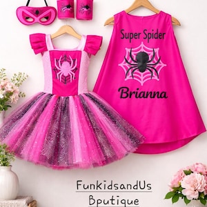 Roze spin superheldenkostuum voor meisjes - Sparkle Spidey Girl-kostuum - Gepersonaliseerde superheldjurkset afbeelding 5