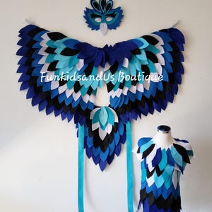 Blue Bird Costume: Sewn Wings, Tail & Mask Set