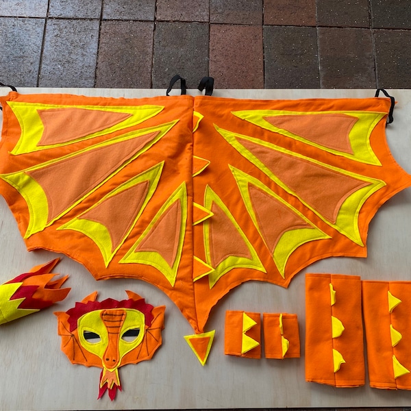 Dragon Costume Set felt - Dragon wings -  Orange Dragon or Dinosaur Costume - Sewn Dragon wings