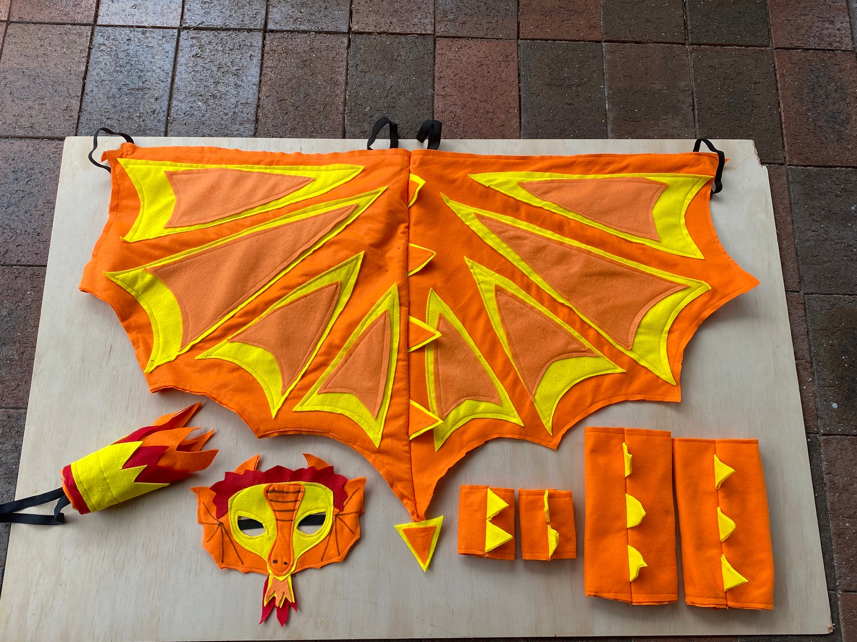 Dragon Costume Set felt - Dragon wings -  Orange Dragon or Dinosaur Costume - Sewn Dragon wings