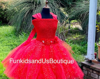 Abito in tulle glitterato rosso: costume da principessa fata scintillante