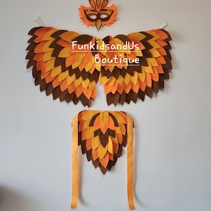Bird wings costume,  Brown & Orange Felt Wings,  Sewn Bird wings  for Kid Adult Costum, Phoenix bird Costume, Festival bird wings costume