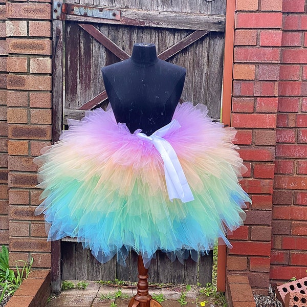 Adult Rainbow  Pastel tutu skirt -  Adult Layered Tutu skirt- Adult Layered Tutu skirt  - Rainbow Tutu -  Adult Skirt layered tutu