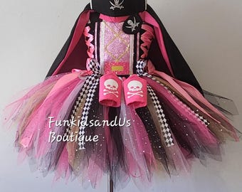 Roze piratentutu-kostuum voor meisjes - kapitein-aankleedoutfit met complete accessoires - piratenkapitein-tutu-outfit