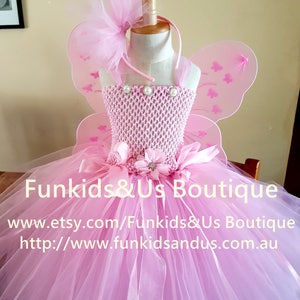 Pink Fairy Tutu Dress Fairy birthday themes Tea length tutu dress with matching headband wins image 2