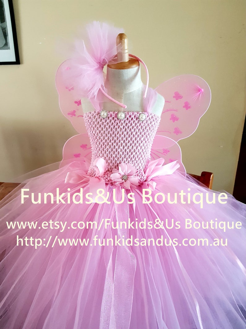 Pink Fairy Tutu Dress Fairy birthday themes Tea length tutu dress with matching headband wins image 2