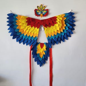 Macaw Parrot Costume: Felt Bird Wings, Mask, and Tail