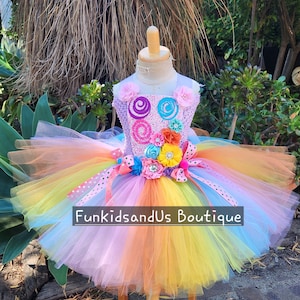 Op suikerspin geïnspireerde tutu-jurk - tutu-kostuum baby Candy - tutu-jurk heldere regenboog - op snoep geïnspireerde outfit