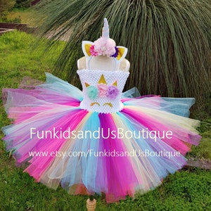 Regenboog eenhoorn tutu-jurk voor meisjes – verjaardagskostuum met hoornen hoofdband – feestjurk pony eenhoorn – kleurrijke regenboogeenhoorn