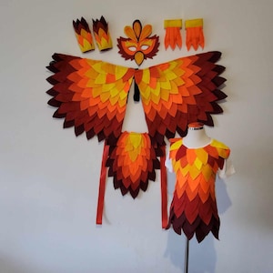 Fiery Phoenix Bird Costume Set for Kids – Complete Outfit with Wings, Mask & Accessories–Burning Phoenix Feather Costume  –Firebird Costume