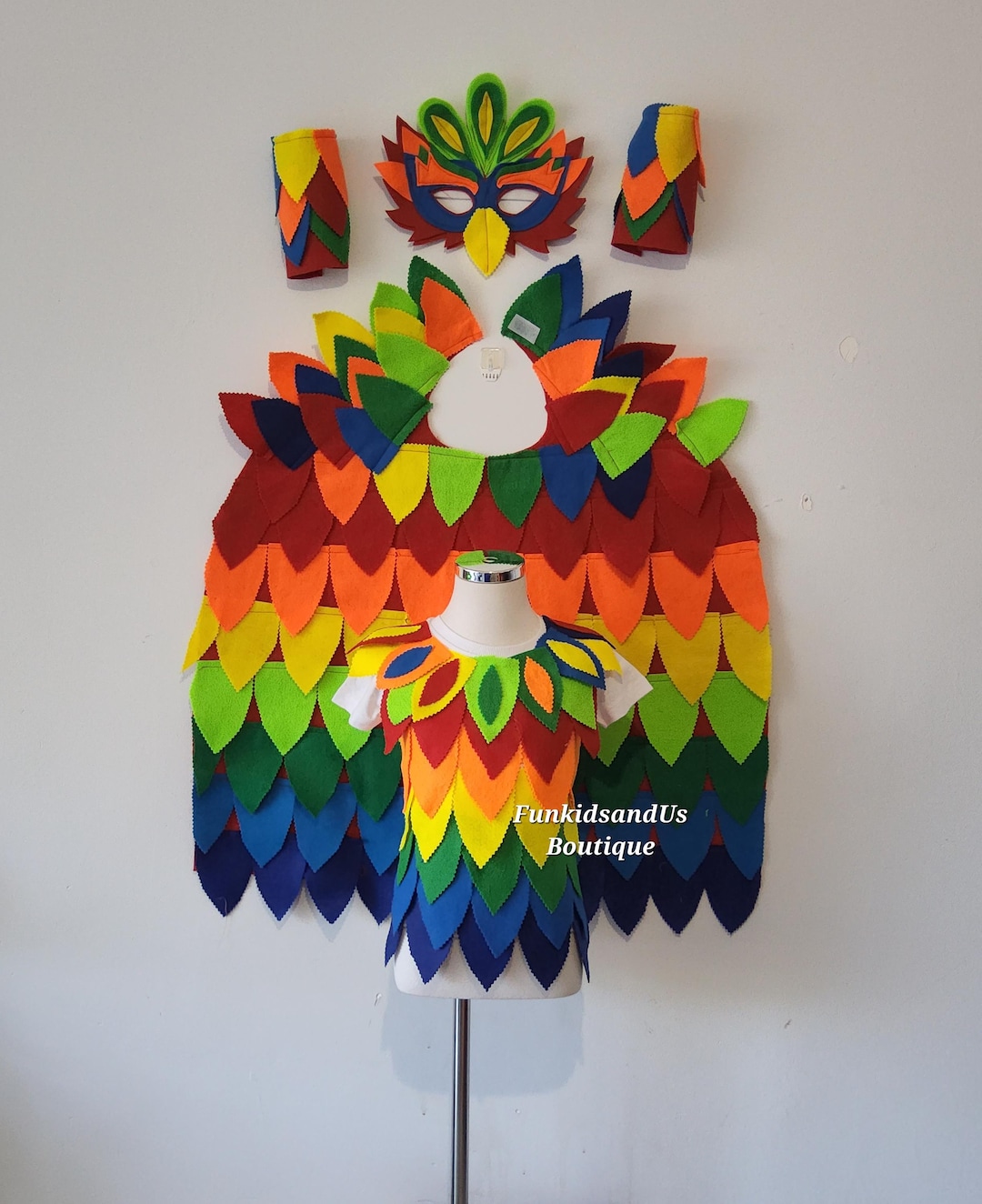Rainbow Bird Cape Costume: Felt Mask & Cuffs - Tropical Parrot - Etsy