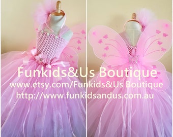 Pink Fairy Tutu Dress Fairy birthday themes, Girl dress-up play, vacation, photo shoot- Tea length size