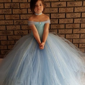 Light  Blue V- shaped  Gown Tutu Dress - Stunning Blue Glittery Gown dress