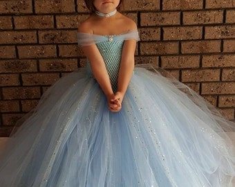 Light  Blue V- shaped  Gown Tutu Dress - Stunning Blue Glittery Gown dress