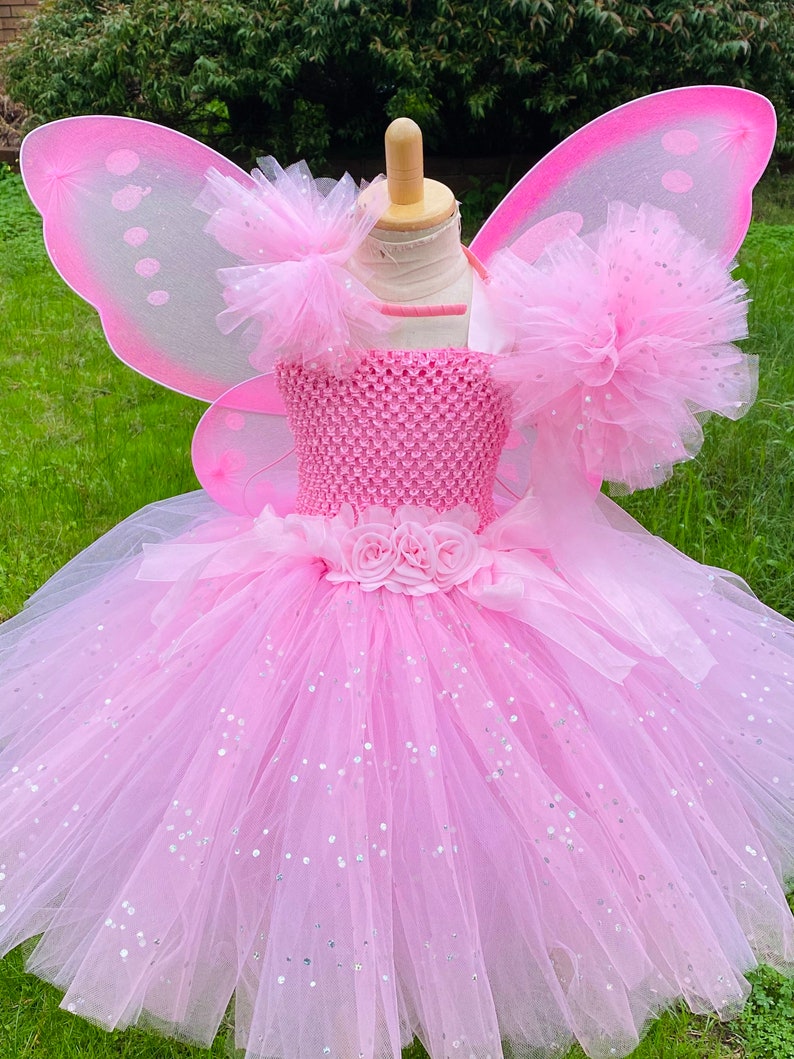 Pink Fairy Tutu Dress Fairy Tutu Dress with wings-Pink tutu Dress birthday tutu Baby tutu outfit image 3