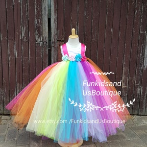 Rainbow Tutu Dress for Girls – Full-Length Birthday Gown –Colorful Rainbow Tutu Dress  – Bright Rainbow Dress for Girls–Girls Rainbow outfit