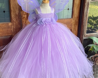 Lavender Fairy Tutu Dress with Wings - Lavender Fairy Dress - Garden Fairy Costume - Fairy Dress Birthday Costume - Fairy outfit