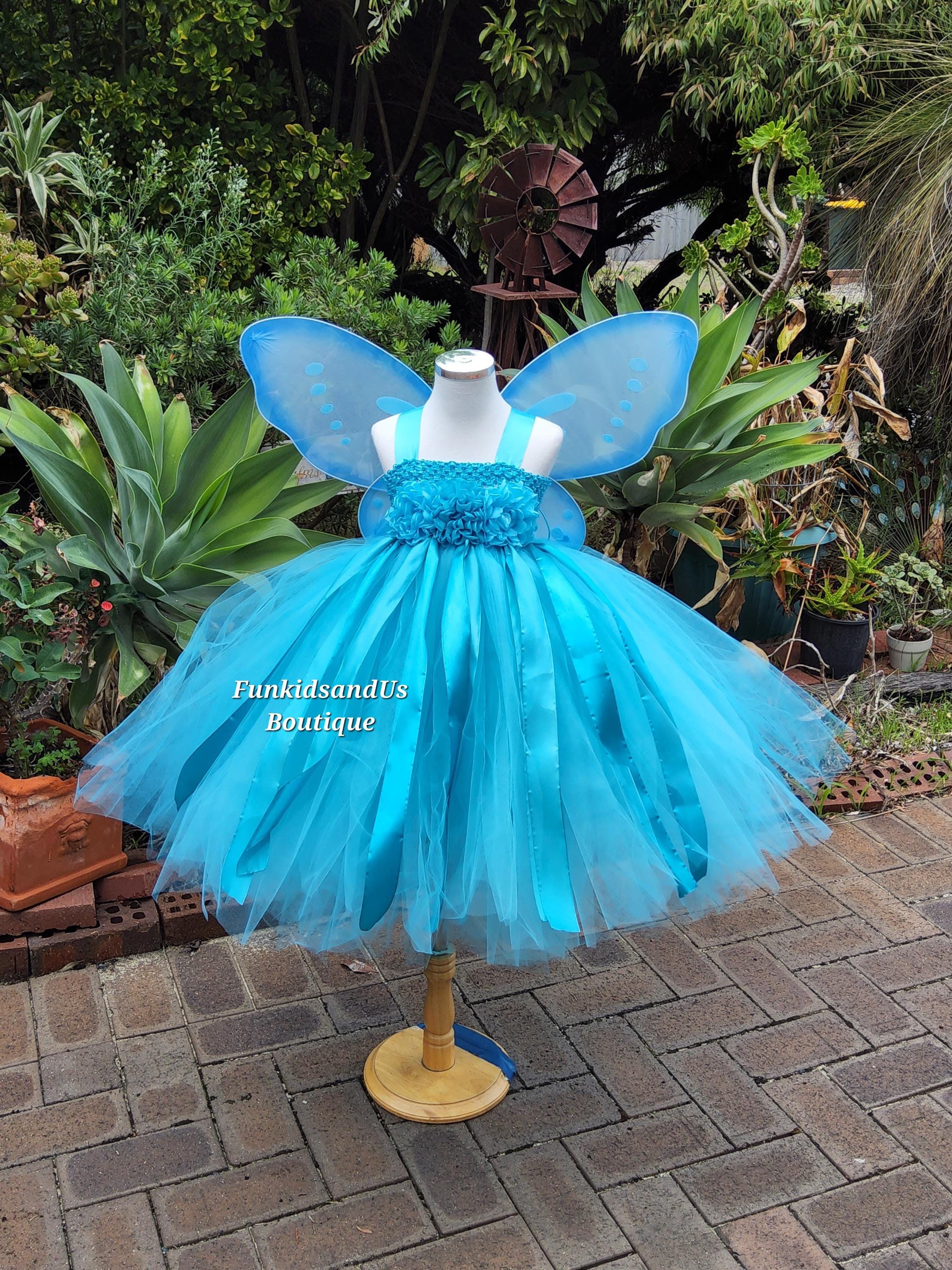 Blue Fairy Tutu Dress with Wings: Handmade Birthday Costume