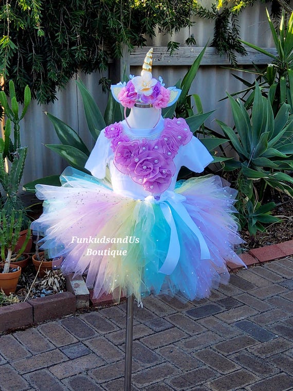Eenhoorn tutu-jurk: regenboog pastel glitter outfit met hoofdband