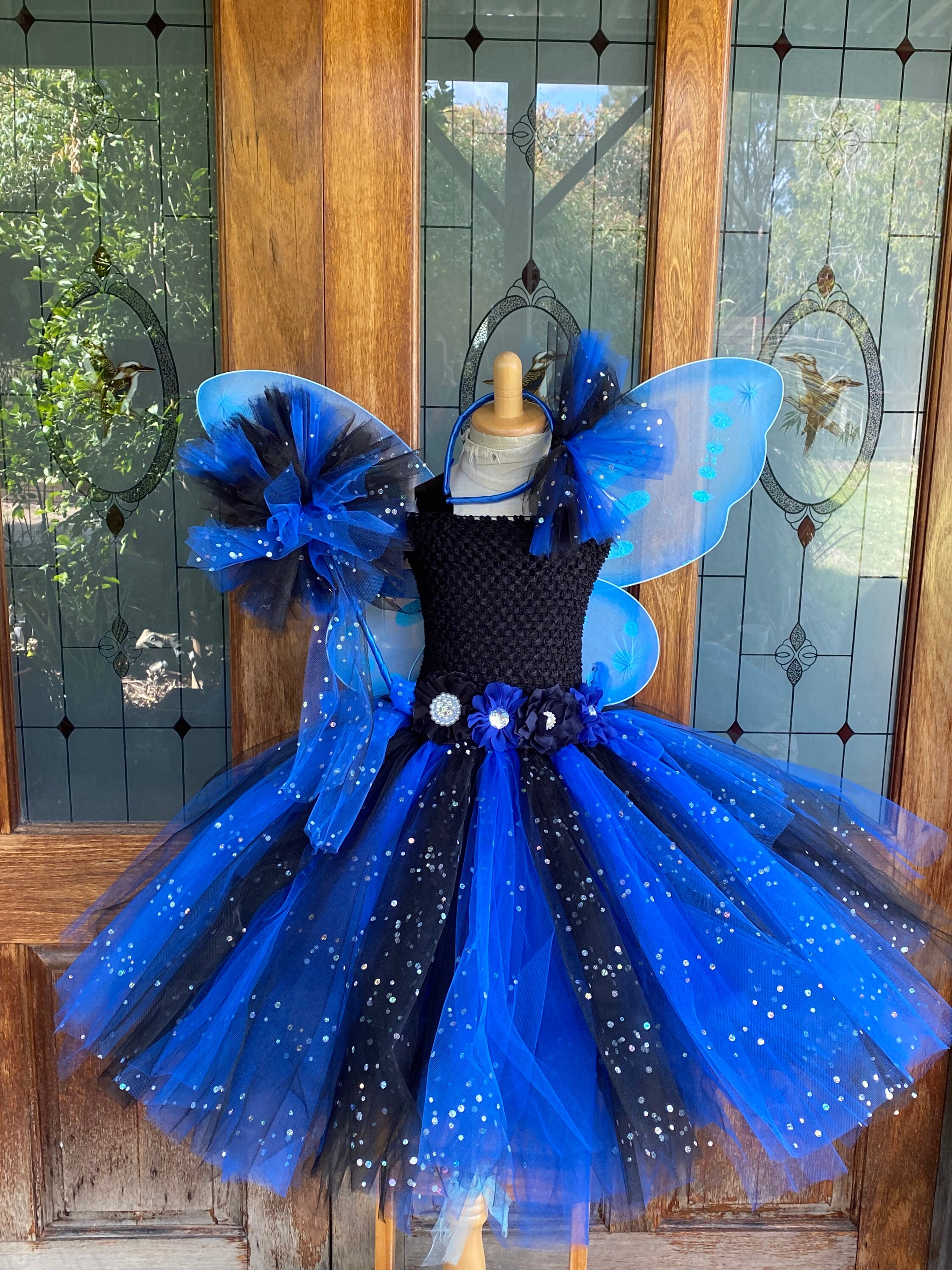 Midnight Moon Fairy Tutu Dress: Black & Blue Starry Night Ensemble