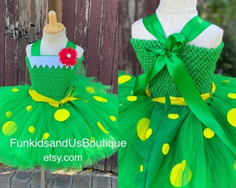 Green Dinosaur tutu - Dorothy inspired Tutu Dress- Green Dinosaur  Costume -  Dance Costume