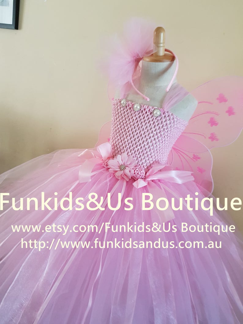 Pink Fairy Tutu Dress Fairy birthday themes Tea length tutu dress with matching headband wins image 5