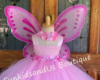 Pink Fairy Tutu Dress With Wings Fairy Dress Garden Fairy Costume 