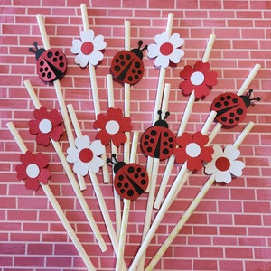 12 pezzi bomboniere a forma di coccinella con cannuccia - decorazione a forma di insetto con cannuccia - cannuccia di carta - decorazione con cannuccia di carta