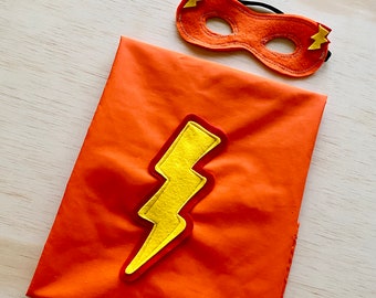 Personalized  Kid Cape  Flash  Cape and Mask - Super Hero  Kid Capes- Super Hero Kids Birthday Party Favors-