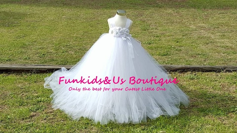 White Flower Girl Tutu Dress With PearlRhinestone Flower Embellishments with detachable Train Any colors