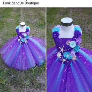 Robe tutu sirène Under the Sea - Robe d'anniversaire violette et turquoise pour fille - Robe de princesse des mers pour fille - Déguisement sirène en tulle scintillant