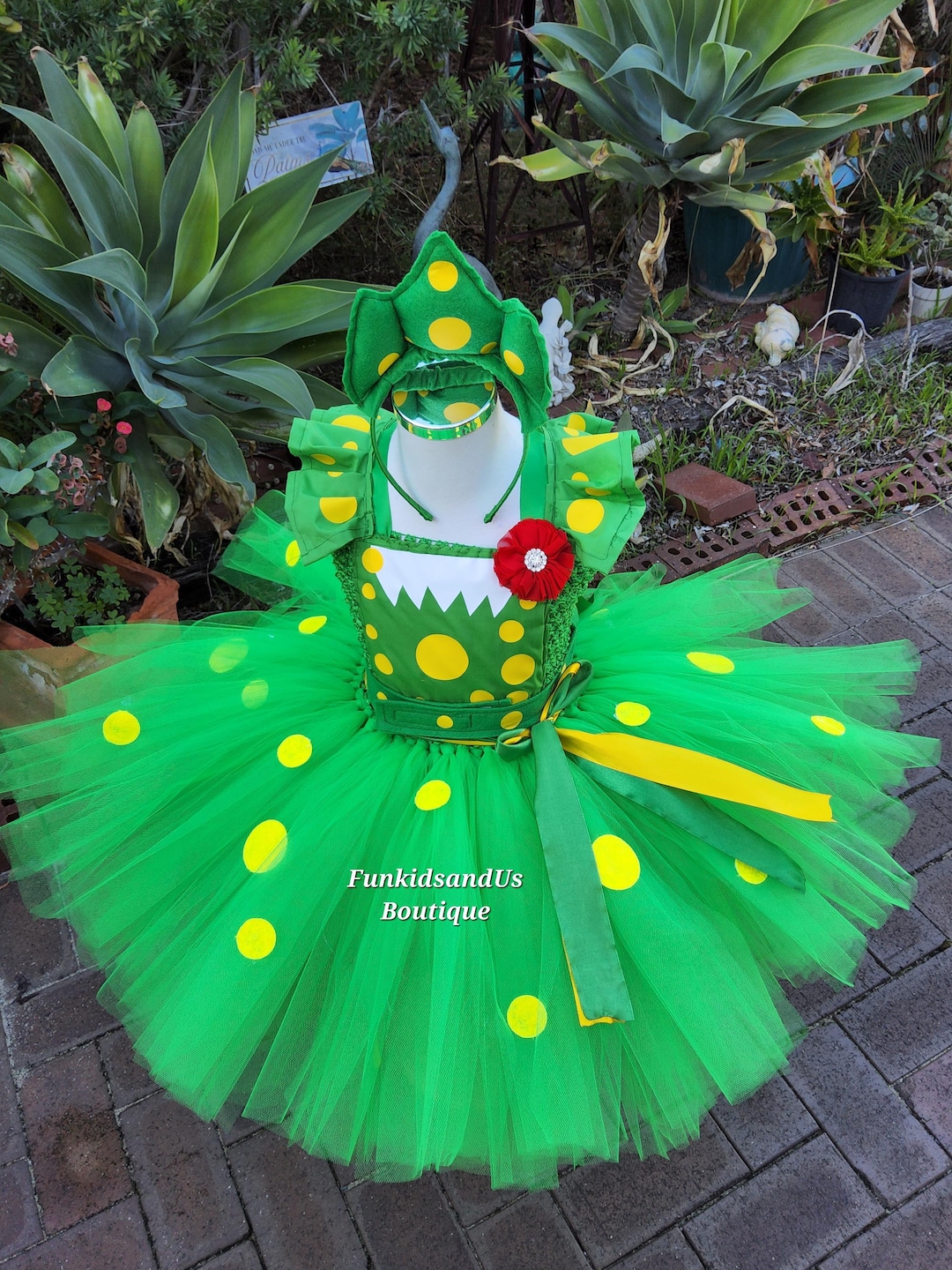 Green Dinosaur Tutu Dress for Girls - Dino Costume with Detachable tail & Crown- Jurassic Green Tutu Dress