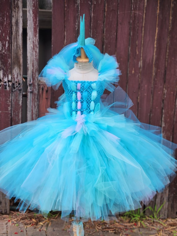 Aqua Blue Dragon Tutu Dress: Girls Fantasy Costume with Headband Aqua Blue Dragon Tutu Dress: Girls Fantasy Costume with Headband
